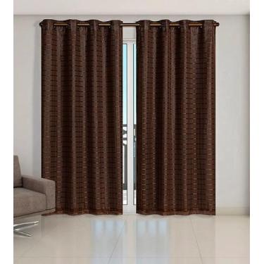 Imagem de Cortina Voil Xadrez Para Sala, Quarto e Cozinha 5,00 x 2,50 Marrom - C
