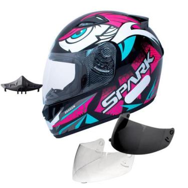 Imagem de Capacete Ebf Spark Dragon Preto Rosa Com Narigueira Mais Viseira Fumê 