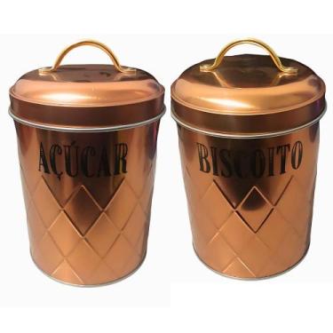 Imagem de Conjunto 2 Potes Lata Para Café Açúcar Biscoito Bolacha Gold Cobre Ros