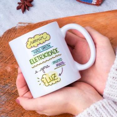 Imagem de Caneca Porcelana Sorrir Não Gasta Eletricidade e Gera Muito Mais Luz  
