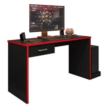 Imagem de Mesa para Computador Gamer DRX 9000 Preto Trama Vermelho - Móveis Leão