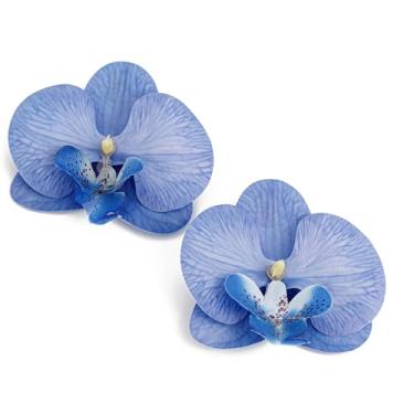 Imagem de Brincos de flor grande, boêmio, elegante, acrílico, rosa, azul, borboleta, orquídea, flores artificiais, orquídea Phalaenopsis, floral, grande, grande, brincos para mulheres, verão, férias na praia,