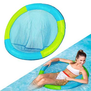 Imagem de Espreguiçadeira flutuante, boia inflável de rede de água, colchão de piscina flutua para adultos, jangada portátil para piscina, praia e lago (azul)