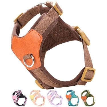 Imagem de Peitoral marrom xs para cães pequenos, sem puxão, com 2 clipes de trela, peitoral para filhotes, peitoral para cães (marrom, PP)