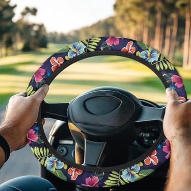 Imagem de Rarucativ Volante de carrinho de golfe com estampa de plantas para volante de carro de 33 a 35 cm, antiderrapante, capa para volante, sem odor, para carros de golfe