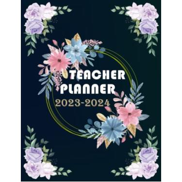 Imagem de Teacher Planner 2023-2024: Weekly and Monthly Organizer and Grade Record Book for Teachers With Floral Cover, Large Lesson Plan Books, Academic Planner 2023-2024 Weekly And Monthly, Size 8.5x11 Inches