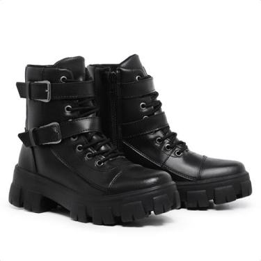 Imagem de Bota Coturno Rock Life Duas Fivelas Sola Tratorada Preto - Myrol Outle