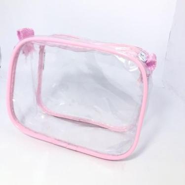 Imagem de Mini Necessaire transparente e ROSA 15x12 - Gii Matos Makeup