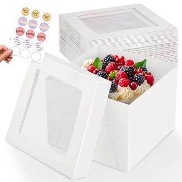 Imagem de RICCLE Caixas de bolo de 15 unidades, caixa de bolo de 10x10x8 polegadas de altura com janela, grandes caixas de padaria brancas, caixas de cozimento, caixa de bolo de papelão quadrada para