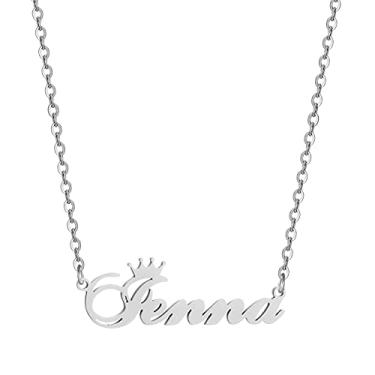 Imagem de Colar de coroa com nome personalizado, letra com letra feminina, placa de identificação, pingente de aço inoxidável, corrente de joias para meninos, Metal