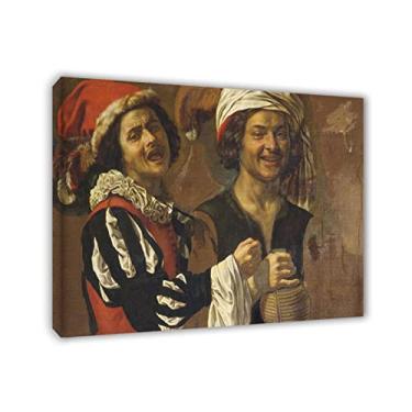 Imagem de Arte de parede em tela clássica emoldurada - Michelangelo Merisi Caravaggio Impressões - Reprodução de pinturas a óleo famosas - Um cantor e um bebedor pôsteres - Imagens de arte em tela 60 x 80 cm