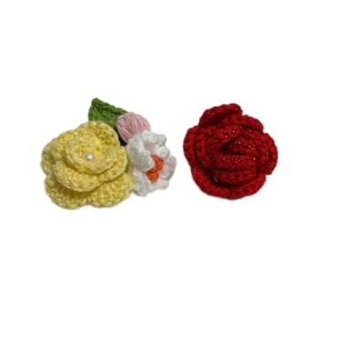 Imagem de Wtanrion Suéter vintage crochê rosa flor broche clipe feminino vestido decoração (cardeal amarelo)