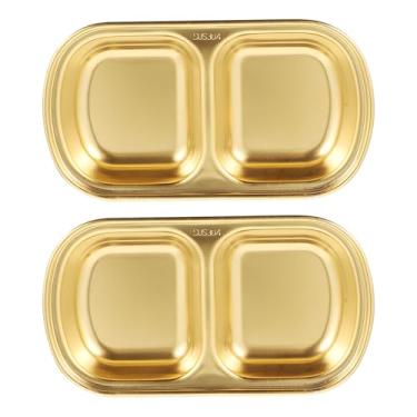 Imagem de 2 peças de pratos de molho de aço inoxidável, 2 compartimentos para molho de soja, tigela para molho de sushi, pratos para aperitivo, prato para servir molho de soja, ketchup, molho de churrasco ou tempero ( )