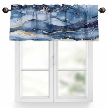 Imagem de Cortina para janelas ombré azul branco mármore textura haste bolso sanefa tratamentos de janelas ondas cortinas curtas abstratas para cozinha janelas sala de estar quarto decoração 106,66 x 30,5 cm