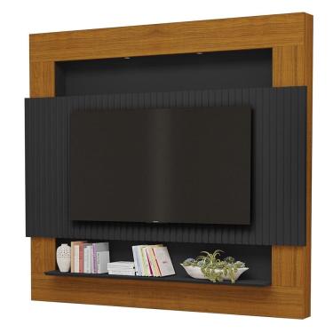 Imagem de Painel Suspenso Riviera Ripado 217cm Para TV até 75 Polegadas Preto Freijó Luapa