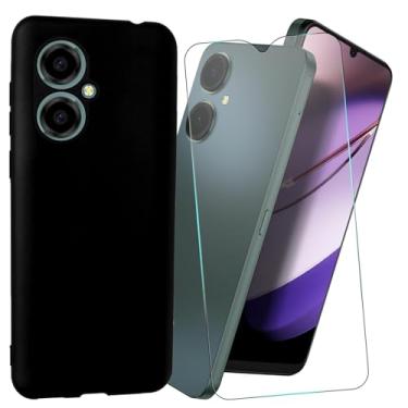 Imagem de MAOUICI Capa para BLU G64, capa macia de TPU antiimpressão digital, protetor de tela de vidro temperado [1 unidade] [6,8 polegadas] preta