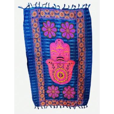 Imagem de Canga estampada indiana mão flores fundo azul - Kiara Brazil, Azul, UN