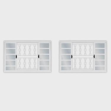 Imagem de Kit com 2 Janelas de Aço de Correr 100x100cm 4 Folhas com Grade Minas Sul mgm Branco