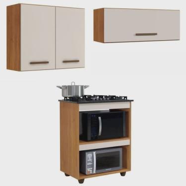 Imagem de Conjunto Balcão para Cooktop 4 Bocas 2 Nichos e 2 Armários Aéreo