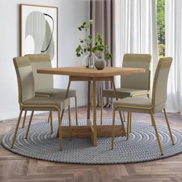 Imagem de Conjunto Sala de Jantar 4 Cadeiras Déli Carraro Carvalho Dourado