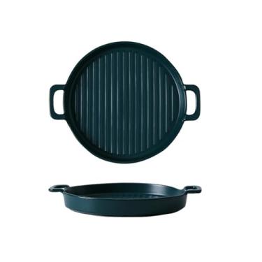 Imagem de Bandeja de cerâmica colorida, bandeja de sobremesa de restaurante doméstico - 20 cm - azul marinho