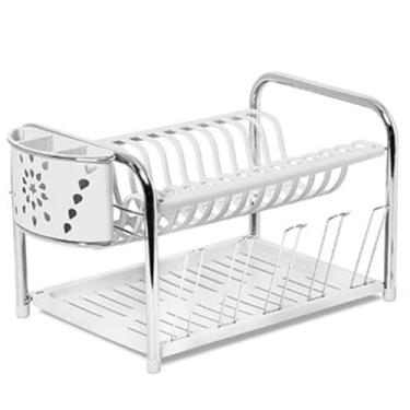 Imagem de Escorredor Secador de Pratos Com Porta Copos e Porta Talher Duplo Louças(Branco)