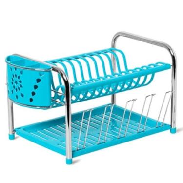 Imagem de Escorredor Secador de Pratos Com Porta Copos e Talheres Duplo(Turquesa)