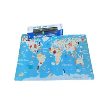 Imagem de Mouse Pad Gamer Extra Grande Mapa Mundi Animais 700x350x3mm - Exbom