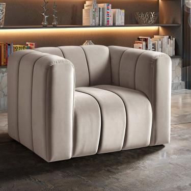 Imagem de Poltrona Decorativa Retrô Moderna Sala de Estar Cinza/Capuccino