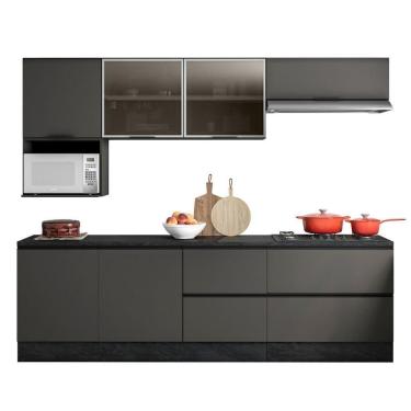 Imagem de Cozinha Modulada 7 Peças Com 7 Portas E 4 Gavetas Com Balcão Para Cooktop Etna Grafite
