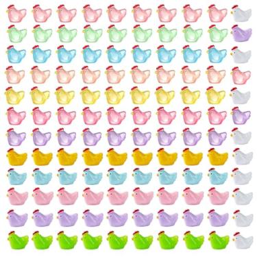 Imagem de titihuirie 140 miniaturas, de resina, de frango, estatuetas de galinha coloridas para jardim de fadas, paisagem de musgo, miniatura, 140 peças