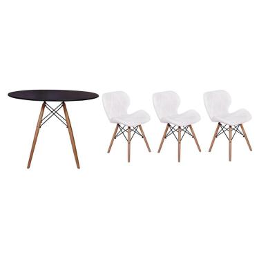 Imagem de Kit Mesa Jantar Eiffel 90cm Preta 03 Cadeiras Slim Branca