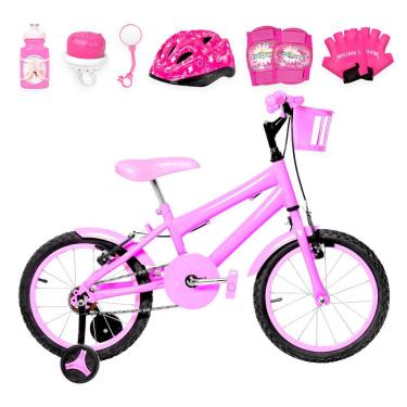 Imagem de Bicicleta Infantil Aro 16 Alumínio + Kit Proteção Rosa