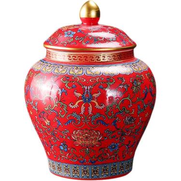 Imagem de Jarra de gengibre chinoerie, ornamentos de porcelana - jarro decorativo de cerâmica azul com tampa para decoração de casa tradicional, chá, frutas secas e armazenamento de cereais, esmeralda