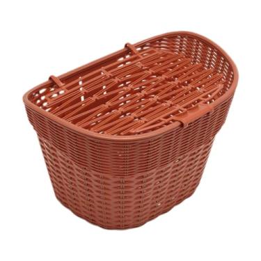 Imagem de Vaveren Cesta de bicicleta frontal, cesta de guidão, bolsa de transporte de vegetais para bicicletas de montanha, bolsa para compras de alimentos e ciclismo, Vermelho Marrom