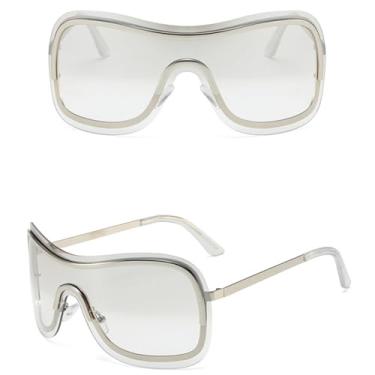 Imagem de JRLLFD Óculos de sol sem aro grandes, feminino, masculino, peça única, viseira, máscara, à prova de vento, grandes tons, uv400 (prata)