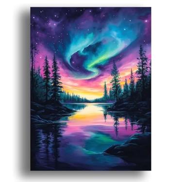 Imagem de Zariocy Kits de pintura por números para adultos - Conjunto de pintura a óleo DIY paisagem aurora pintura a óleo em tela - kit de pintura por números para iniciantes e ideal para decoração de casa