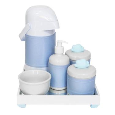 Imagem de Kit Higiene Completo Pote Porcelanas Garrafa Bebê Nuvem ul - Potinho d