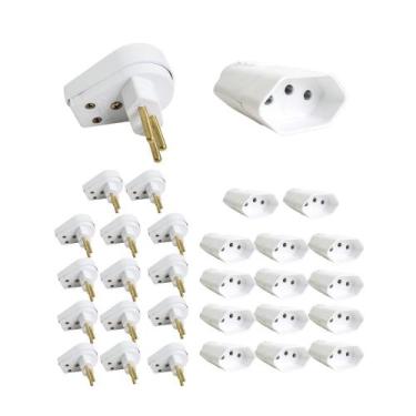Imagem de Kit 15 Plug Macho Gigante 3 Pinos + Tomada Fêmea 10A Branca - Ilumi