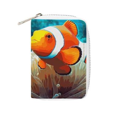 Imagem de NTVOWPZO Carteira masculina com suporte de cartão de crédito macio para cartão de visita, peixe-palhaço, com zíper