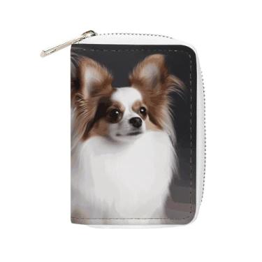 Imagem de NTVOWPZO Carteira masculina com suporte de cartão de crédito macio para cartão de visita, capa branca Papillon com zíper