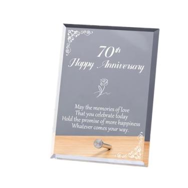 Imagem de PEEYHONY Presentes de casamento de 70º aniversário para homens e mulheres, placa de cristal gravada a laser para casais, marido, esposa, ele, ela, decoração de lembrança de casamento feliz de 70 anos