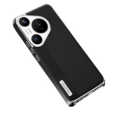 Imagem de FWYANZH Capa de couro para Huawei Pura 70 Ultra/70 Pro +/70 Pro/70, revestimento minimalista sem borda capa de emenda cor elegante capa anti-impressão digital, preto, 70 Pro +