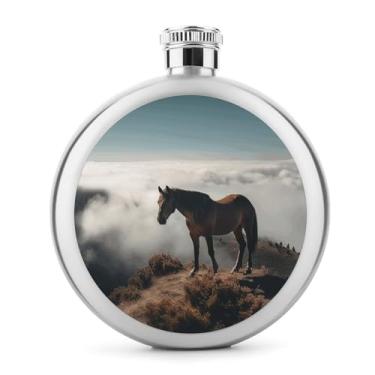 Imagem de Cantil de metal, cavalo na montanha, impressão hip flask de aço inoxidável, garrafa portátil, frasco de viagem, leve, durável