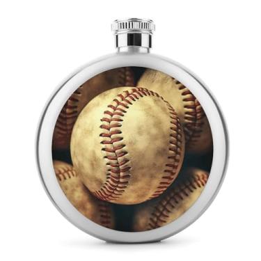Imagem de Cantil de aço inoxidável, beisebol vintage americano retro bolas impressão metal cantil clássico balão de bolso garrafa anca garrafa de viagem garrafa portátil licor garrafa