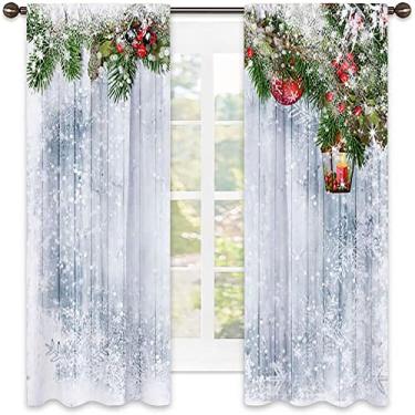 Imagem de Cortinas blackout de Natal 90%, estampa de estilo natalino, cortinas blackout com absorção de som para sala de jantar/decoração de festa, L 250 x C 213 cm