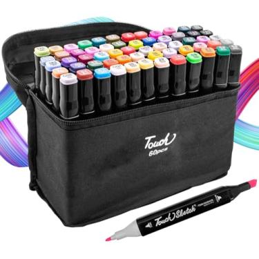 Imagem de Conjunto De Canetinhas Coloridas Pontas Duplas 60 Cores Estojo Premium Kit Caneta Marcador Para Colorir Desenho Profissional Codificados por Cores Vivas para Desenhar Escolar Touch 60 Unidades