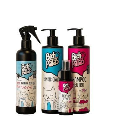 Imagem de Kit para Pets, Shampoo Neutro, Condicionador, Banho a Seco 5x1 e Perfume Fêmea para Cães e Gatos - Bicho de Patas - Hidrata e Nutre os Pelos