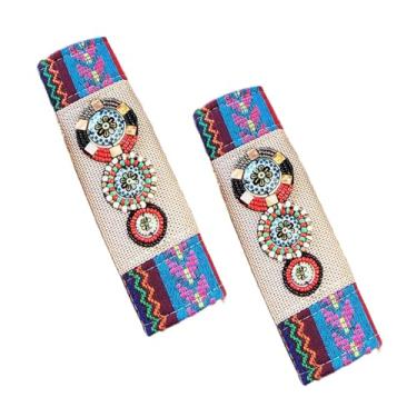 Imagem de MINGZAIQIPEI Coleção de interiores de carro boêmio Boho com estampas vibrantes, aconchegante, ajuste durável para um interior de automóvel exclusivo e atraente (bege, 2 peças de ombreira)
