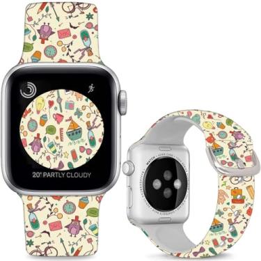 Imagem de Sjiangqiao Pulseiras de relógio de silicone macio compatíveis com Apple Watch SE séries 10, 9, 8, 7, 6, 5, 4, 3, 2 e 1 de 49 mm, 46 mm, 44 mm e 42 mm (série 3 2 1), para mulheres e homens.